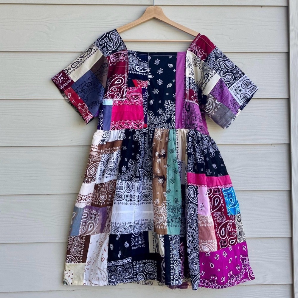 Handmade Rainbow Quilted Bandana Dress – SKU 03186 - Picture 3 of 10